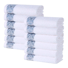 Medallion Cotton Jacquard Textured Face Towels/ Washcloths, Set of 12