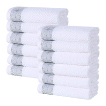 Medallion Cotton Jacquard Textured Face Towels/ Washcloths, Set of 12