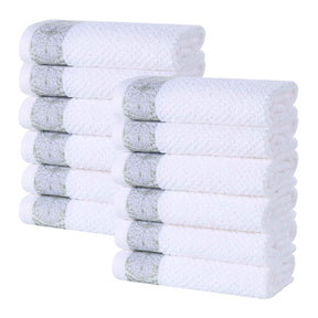 Medallion Cotton Jacquard Textured Face Towels/ Washcloths, Set of 12