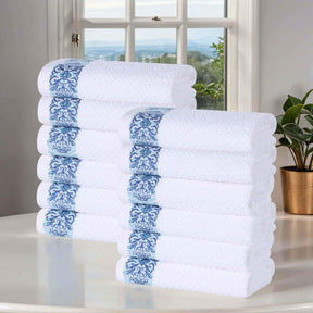 Medallion Cotton Jacquard Textured Face Towels/ Washcloths, Set of 12