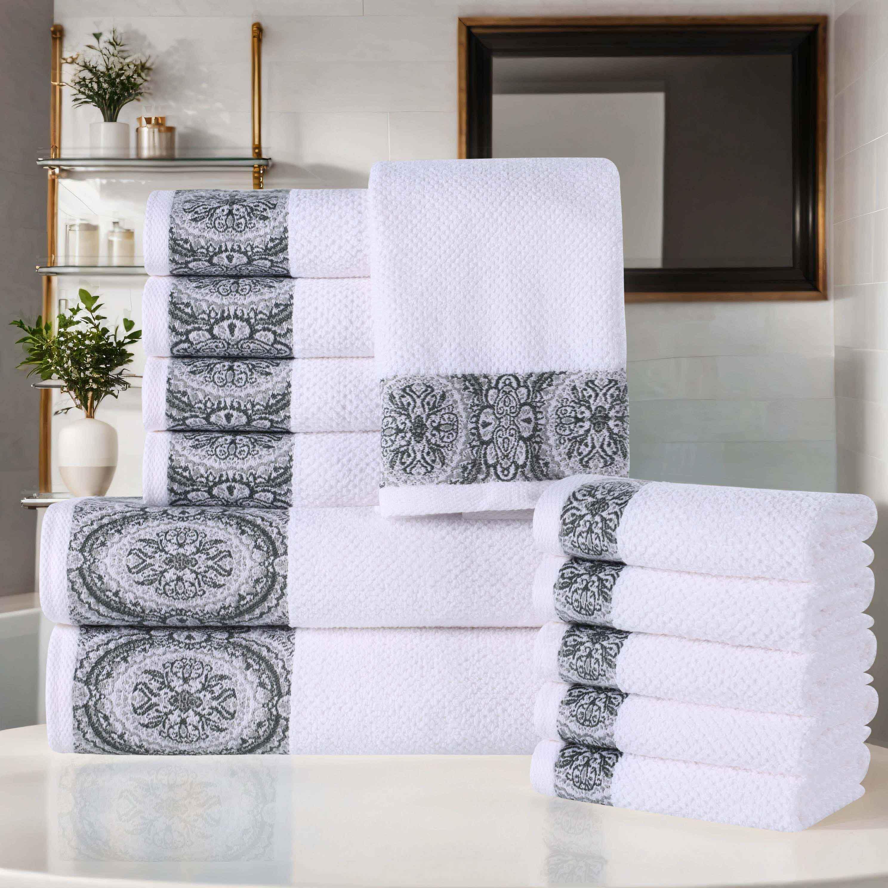 Medallion Cotton Jacquard Textured Soft Absorbent 12 Piece Towel Set