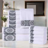 Medallion Cotton Jacquard Textured Soft Absorbent 12 Piece Towel Set