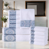 Medallion Cotton Jacquard Textured Soft Absorbent 12 Piece Towel Set