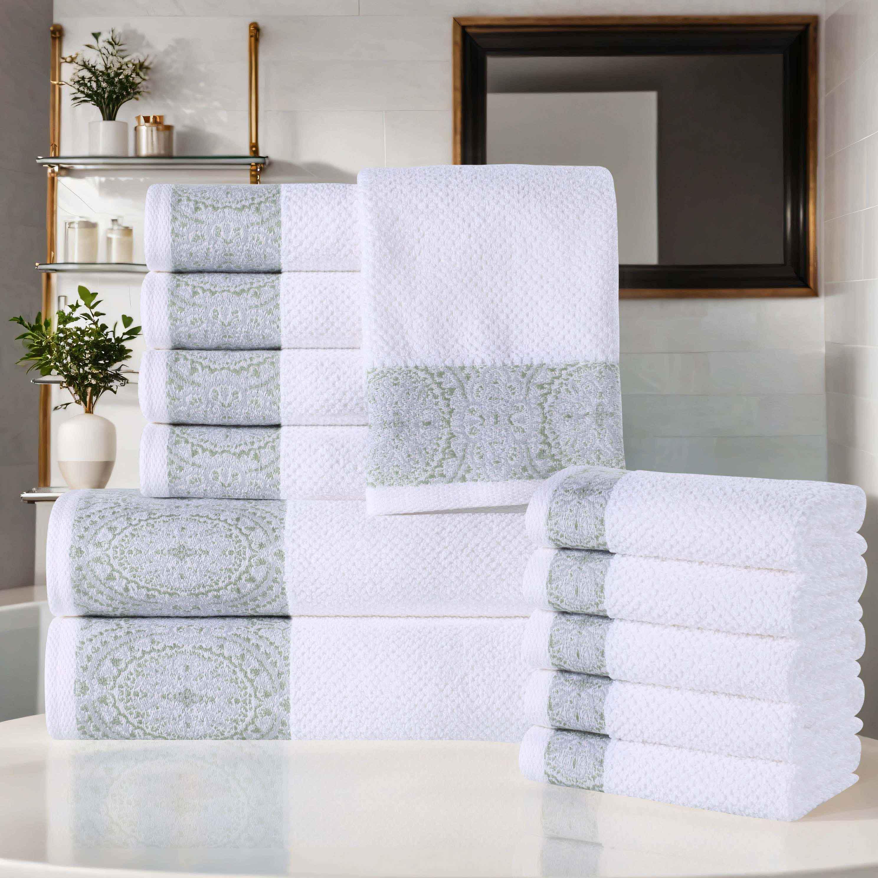Medallion Cotton Jacquard Textured Soft Absorbent 12 Piece Towel Set