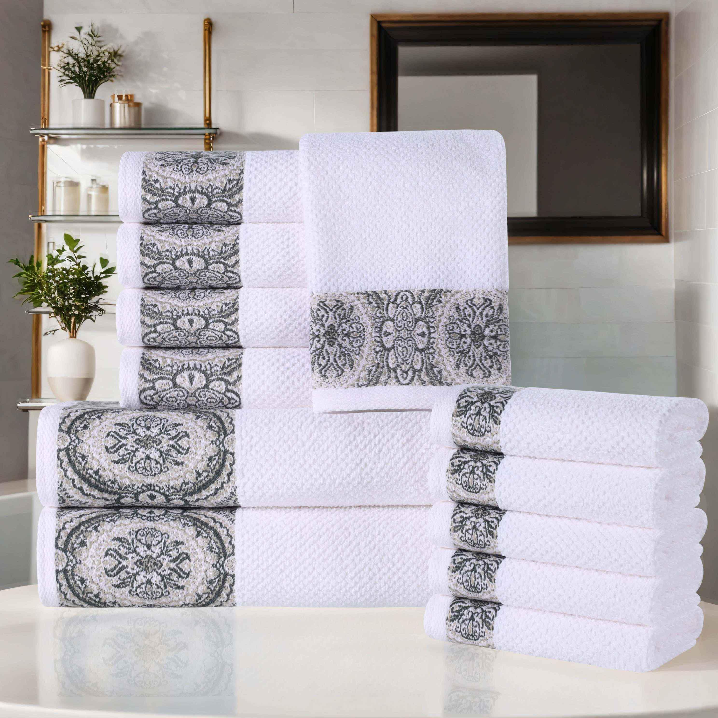 Medallion Cotton Jacquard Textured Soft Absorbent 12 Piece Towel Set