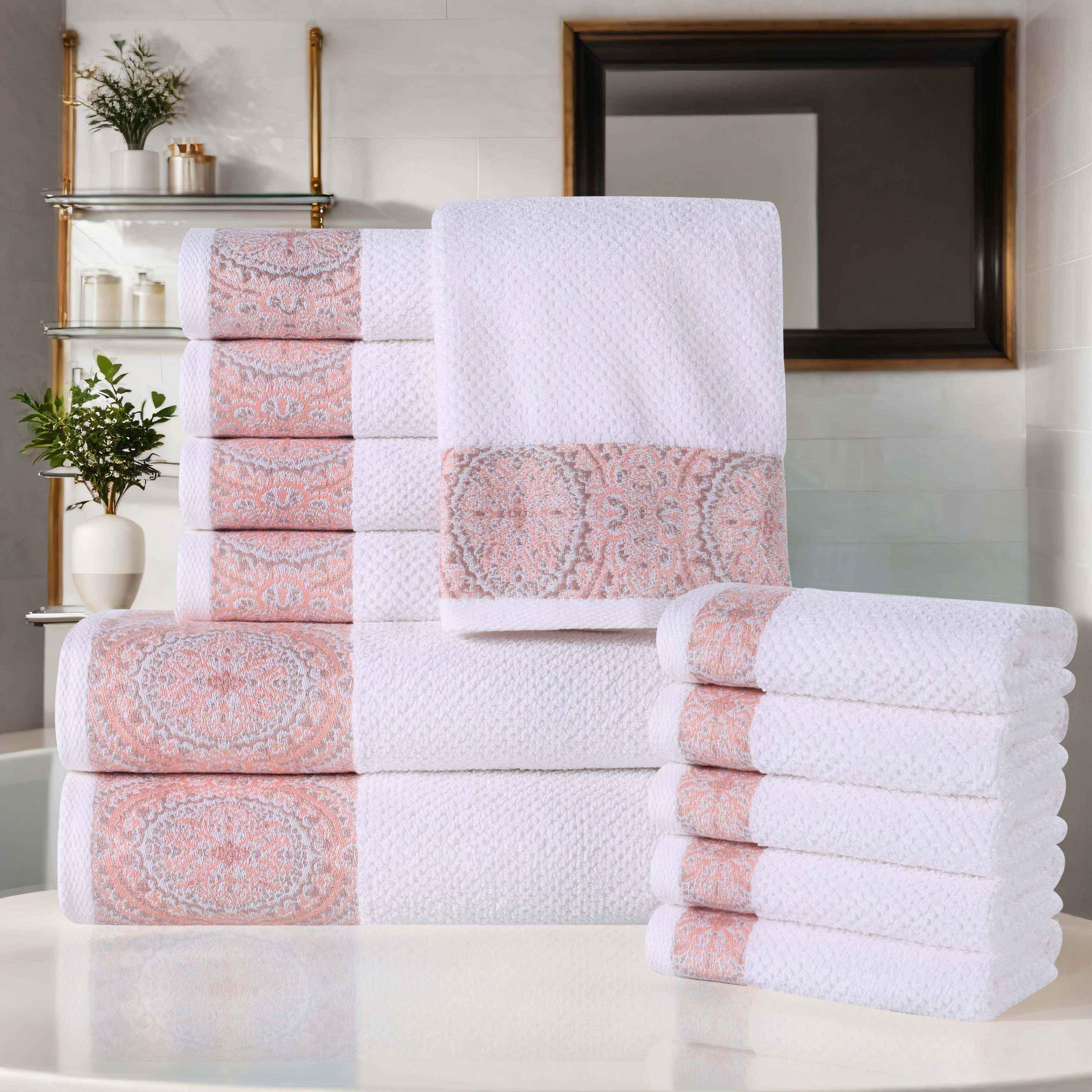Medallion Cotton Jacquard Textured Soft Absorbent 12 Piece Towel Set