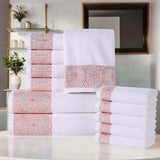 Medallion Cotton Jacquard Textured Soft Absorbent 12 Piece Towel Set