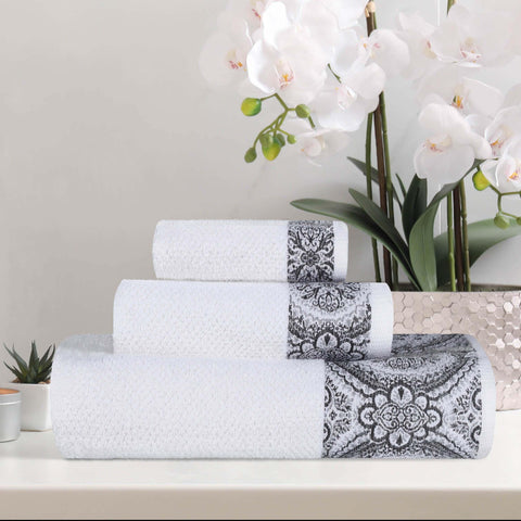 Medallion Cotton Jacquard Textured Soft Absorbent 3 Piece Towel Set