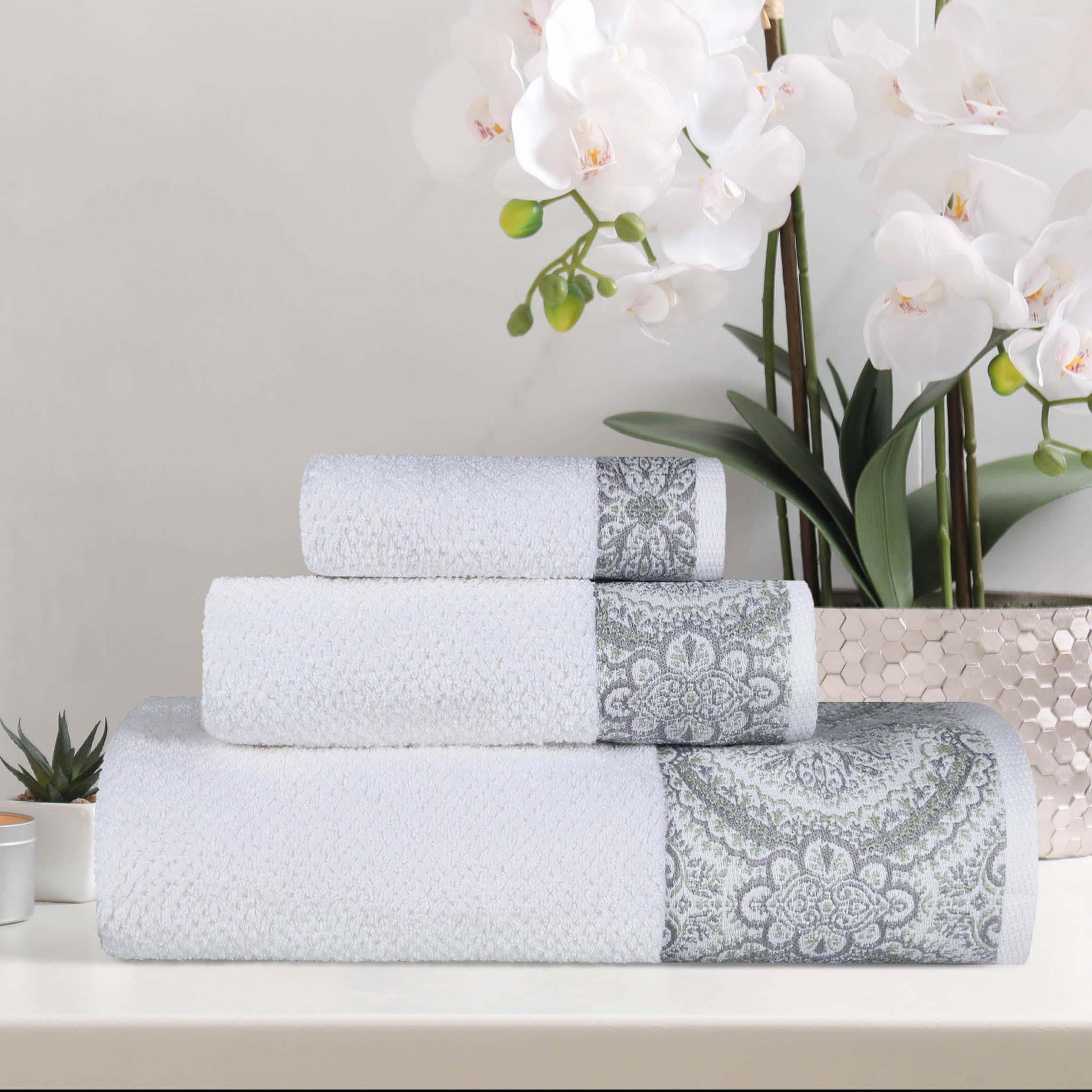 Medallion Cotton Jacquard Textured Soft Absorbent 3 Piece Towel Set