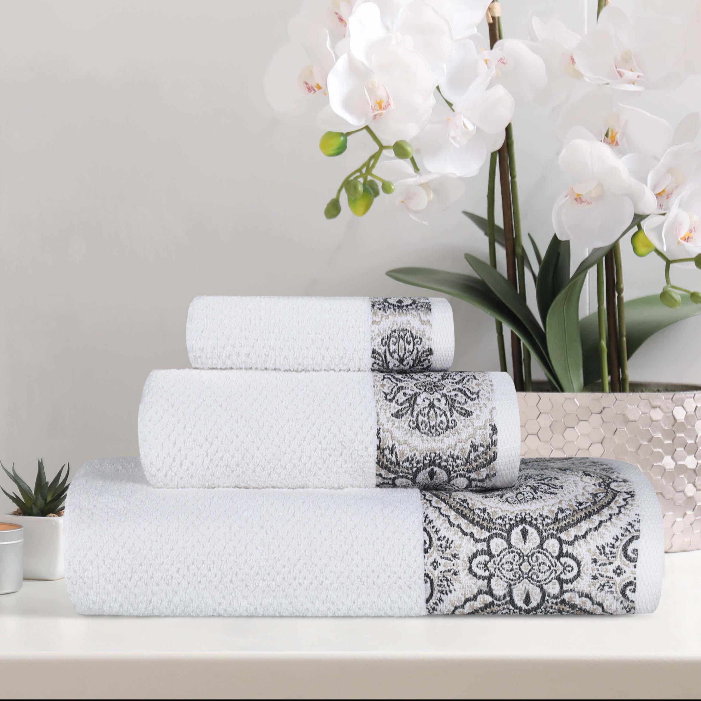 Medallion Cotton Jacquard Textured Soft Absorbent 3 Piece Towel Set