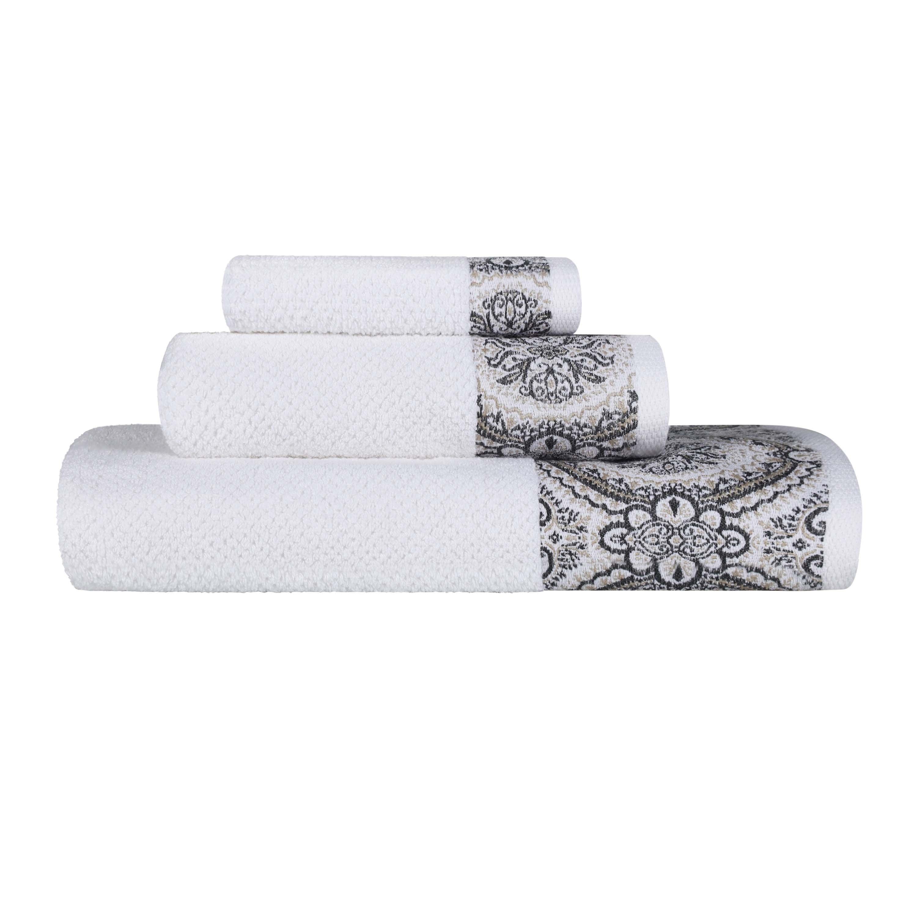 Medallion Cotton Jacquard Textured Soft Absorbent 3 Piece Towel Set