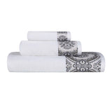 Medallion Cotton Jacquard Textured Soft Absorbent 3 Piece Towel Set