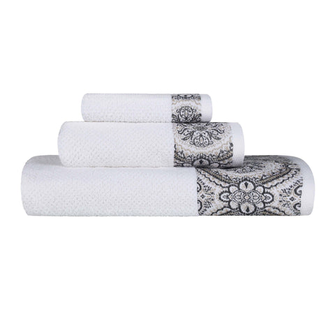 Medallion Cotton Jacquard Textured Soft Absorbent 3 Piece Towel Set