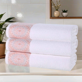 Medallion Cotton Jacquard Textured Soft Absorbent Bath Towel Set of 3