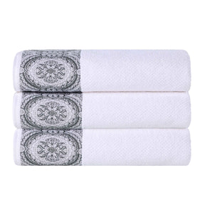 Medallion Cotton Jacquard Textured Soft Absorbent Bath Towel Set of 3