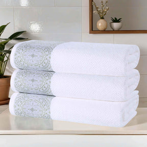 Medallion Cotton Jacquard Textured Soft Absorbent Bath Towel Set of 3