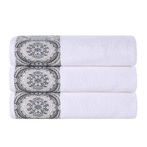 Medallion Cotton Jacquard Textured Soft Absorbent Bath Towel Set of 3