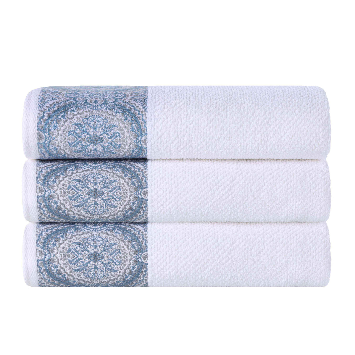 Medallion Cotton Jacquard Textured Soft Absorbent Bath Towel Set of 3