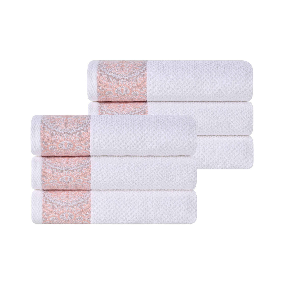 Medallion Cotton Jacquard Textured Soft Absorbent Hand Towel Set of 6