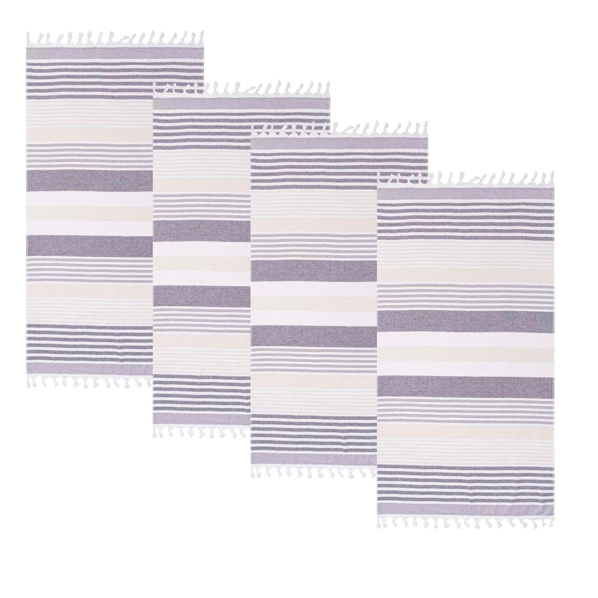 Meera Stripe Fouta 4 Piece Beach Towel Set with Tassels