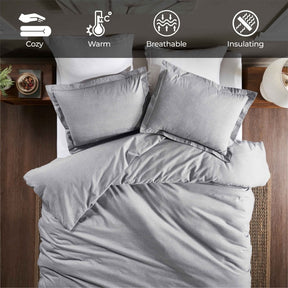 Melange Flannel Cotton Fuzzy Warm Two-Toned Duvet Cover Set