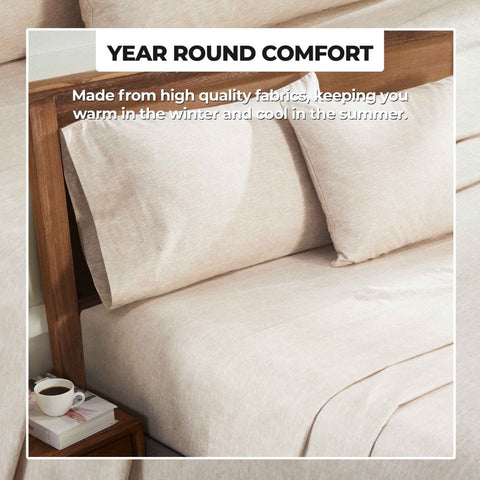 100% Cotton Flannel Sheet Set Warm Two-Toned Melange Deep Pocket