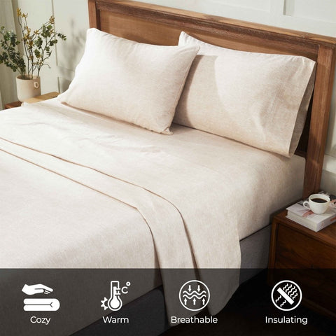 100% Cotton Flannel Sheet Set Warm Two-Toned Melange Deep Pocket