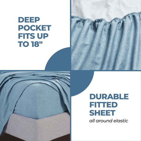 100% Cotton Flannel Sheet Set Warm Two-Toned Melange Deep Pocket