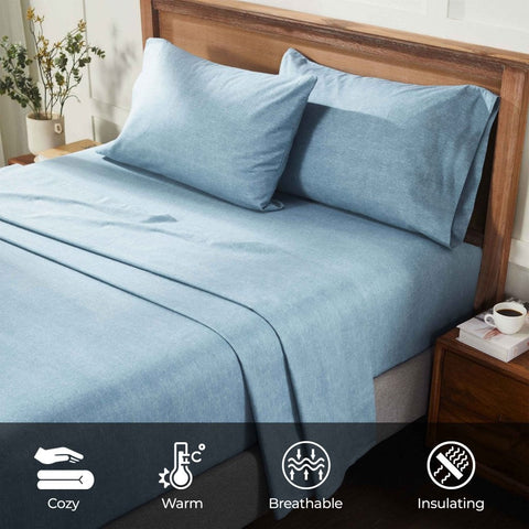 100% Cotton Flannel Sheet Set Warm Two-Toned Melange Deep Pocket