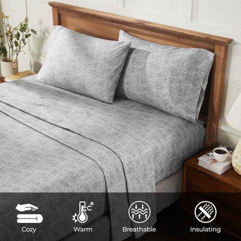100% Cotton Flannel Sheet Set Warm Two-Toned Melange Deep Pocket