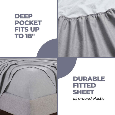 100% Cotton Flannel Sheet Set Warm Two-Toned Melange Deep Pocket