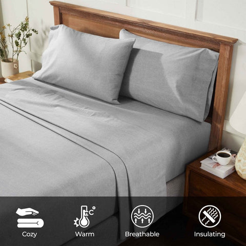 100% Cotton Flannel Sheet Set Warm Two-Toned Melange Deep Pocket