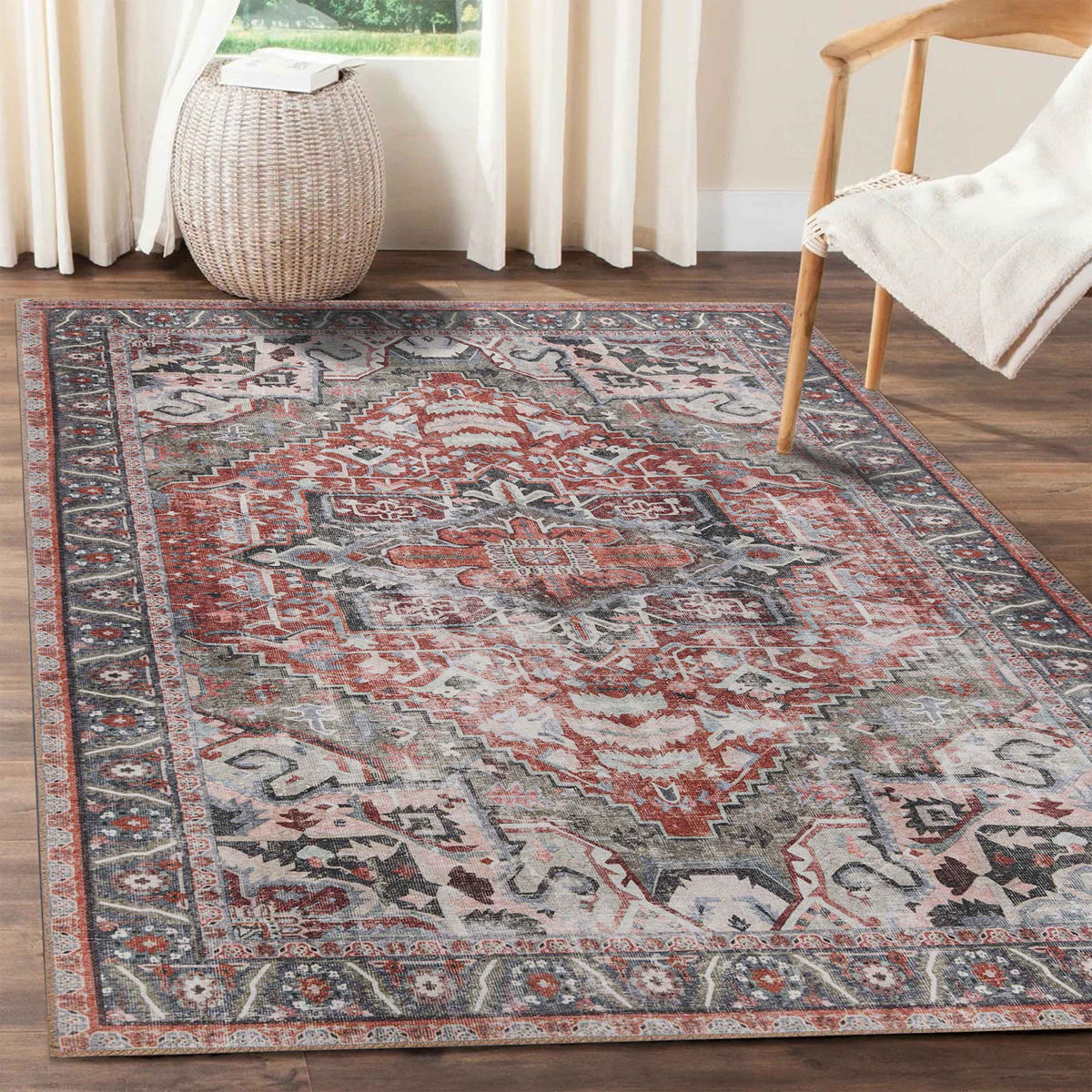 Mesa Rustic Distressed Medallion Indoor Area Rug or Runner Rug