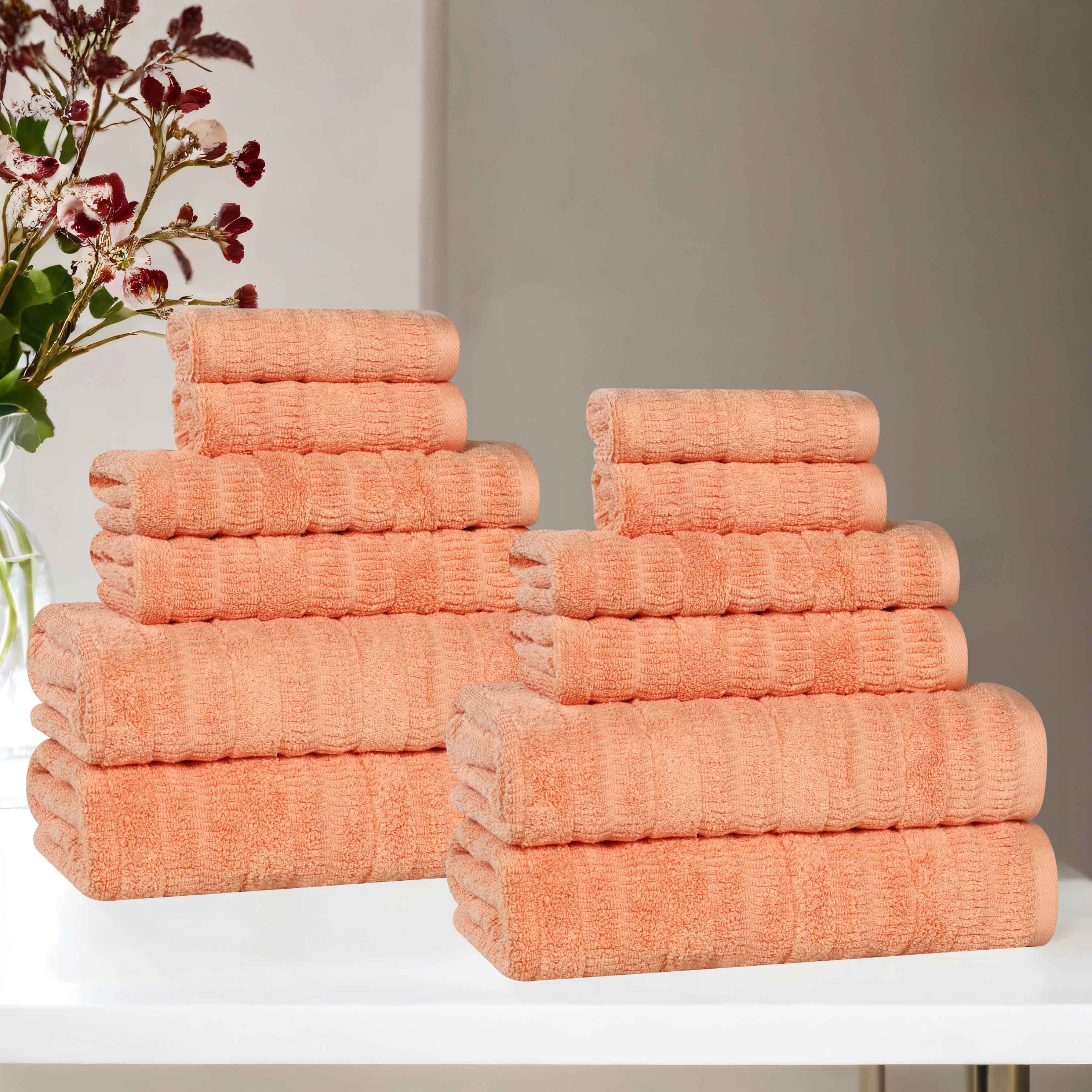 Mika Smart Twist Viscose Cotton Blend Solid Ribbed 12 Piece Towel Set