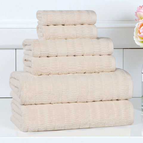 Mika Smart Twist Viscose Cotton Blend Solid Ribbed 6 Piece Towel Set