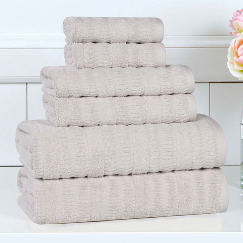 Mika Smart Twist Viscose Cotton Blend Solid Ribbed 6 Piece Towel Set