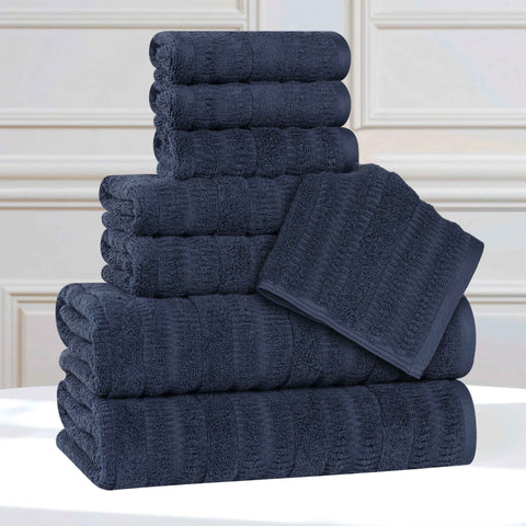 Mika Smart Twist Viscose Cotton Blend Solid Ribbed 8 Piece Towel Set