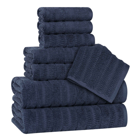 Mika Smart Twist Viscose Cotton Blend Solid Ribbed 8 Piece Towel Set