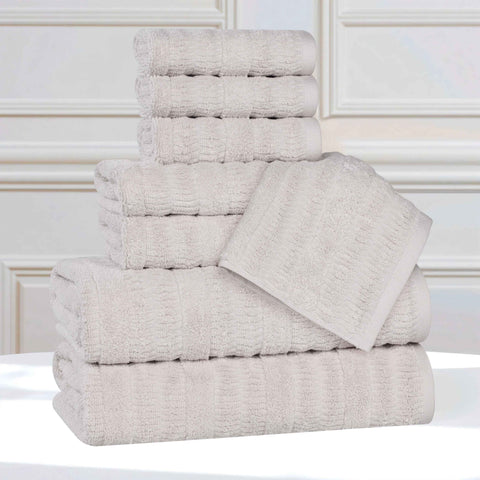 Mika Smart Twist Viscose Cotton Blend Solid Ribbed 8 Piece Towel Set