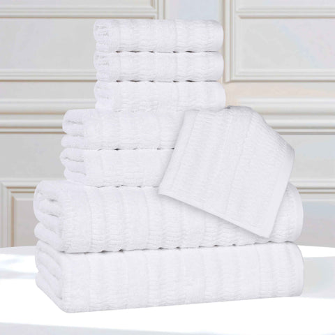 Mika Smart Twist Viscose Cotton Blend Solid Ribbed 8 Piece Towel Set