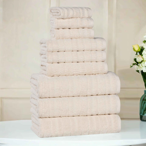 Mika Smart Twist Viscose Cotton Blend Solid Ribbed 9 Piece Towel Set