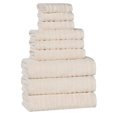 Mika Smart Twist Viscose Cotton Blend Solid Ribbed 9 Piece Towel Set