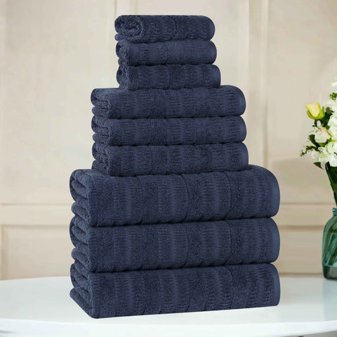 Mika Smart Twist Viscose Cotton Blend Solid Ribbed 9 Piece Towel Set