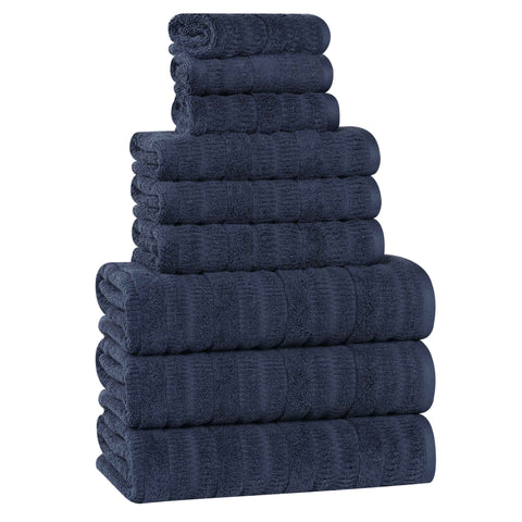 Mika Smart Twist Viscose Cotton Blend Solid Ribbed 9 Piece Towel Set