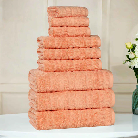 Mika Smart Twist Viscose Cotton Blend Solid Ribbed 9 Piece Towel Set