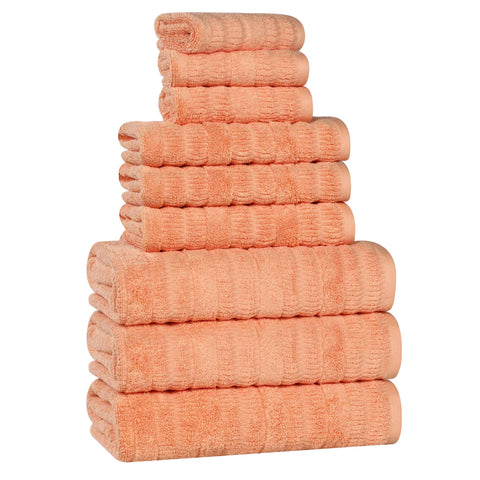 Mika Smart Twist Viscose Cotton Blend Solid Ribbed 9 Piece Towel Set