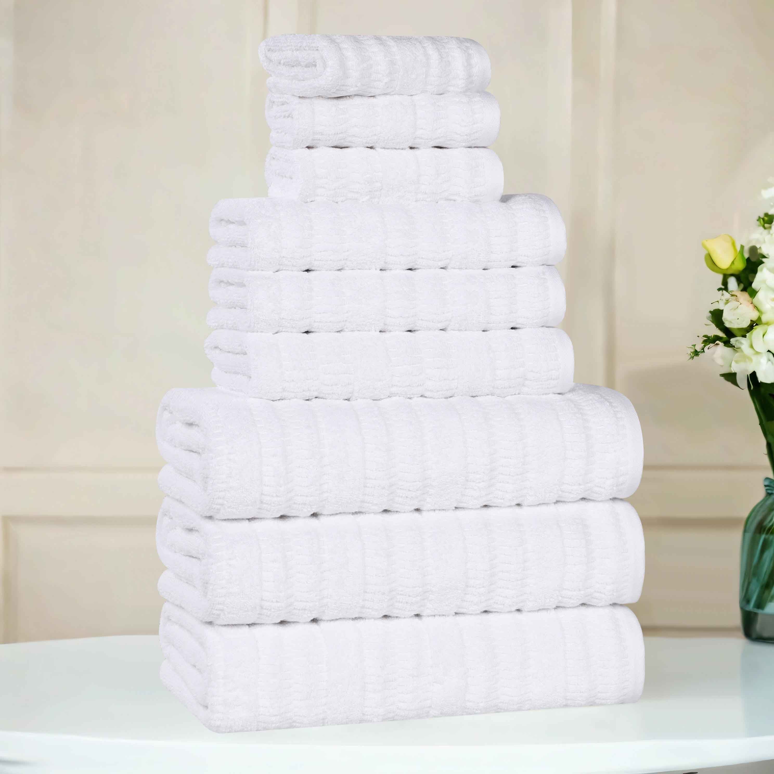 Mika Smart Twist Viscose Cotton Blend Solid Ribbed 9 Piece Towel Set
