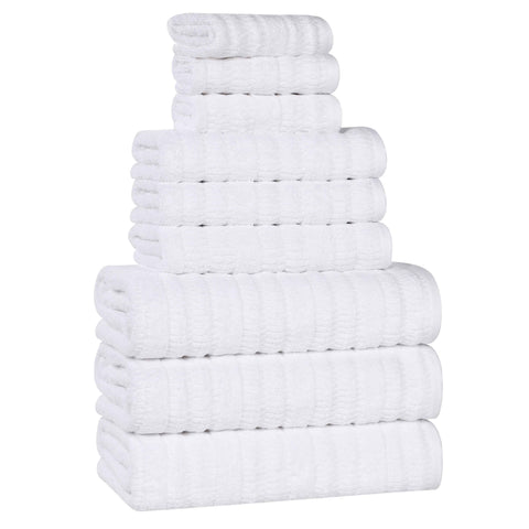 Mika Smart Twist Viscose Cotton Blend Solid Ribbed 9 Piece Towel Set