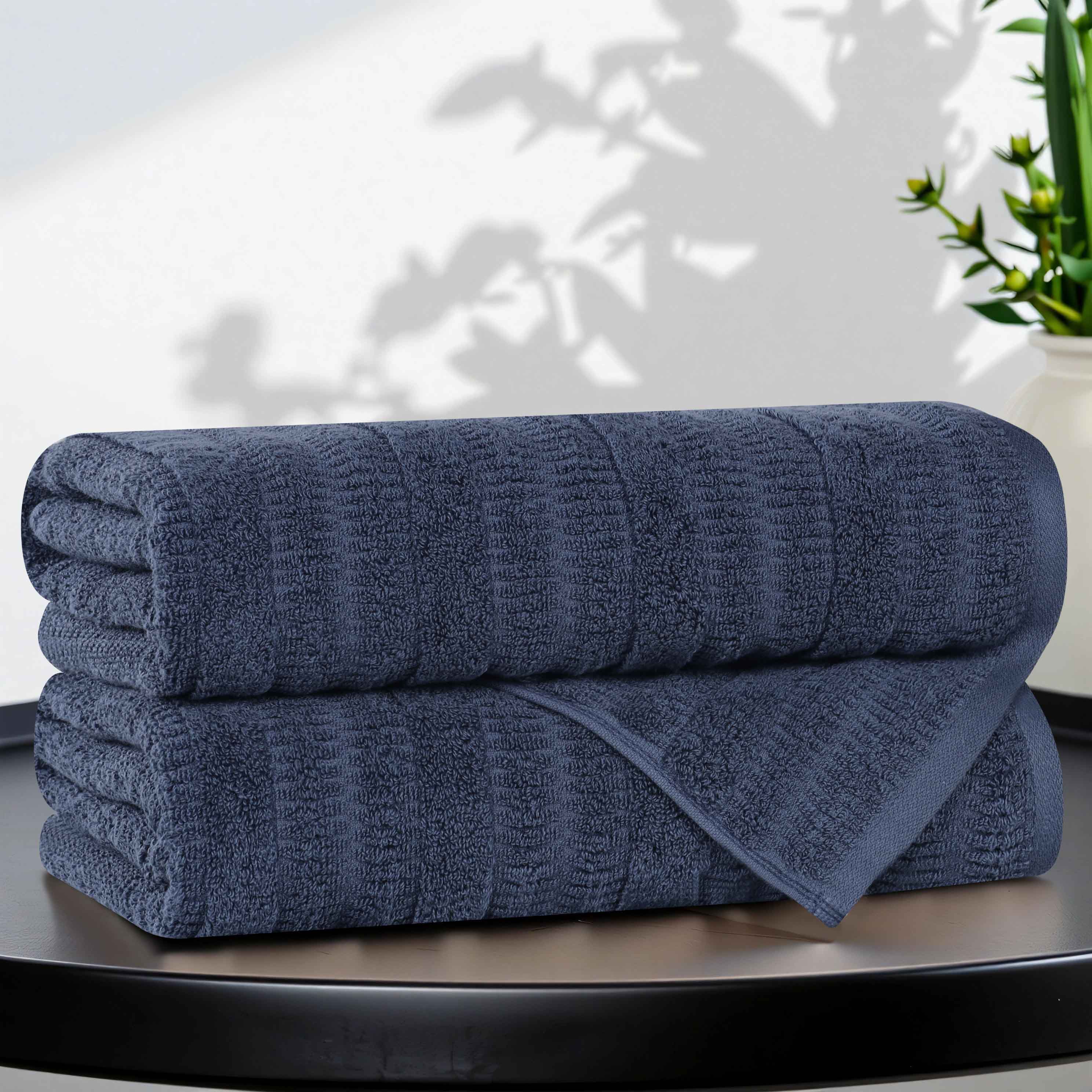 Viscose Cotton Blend Ribbed Bath Towel Set of 2