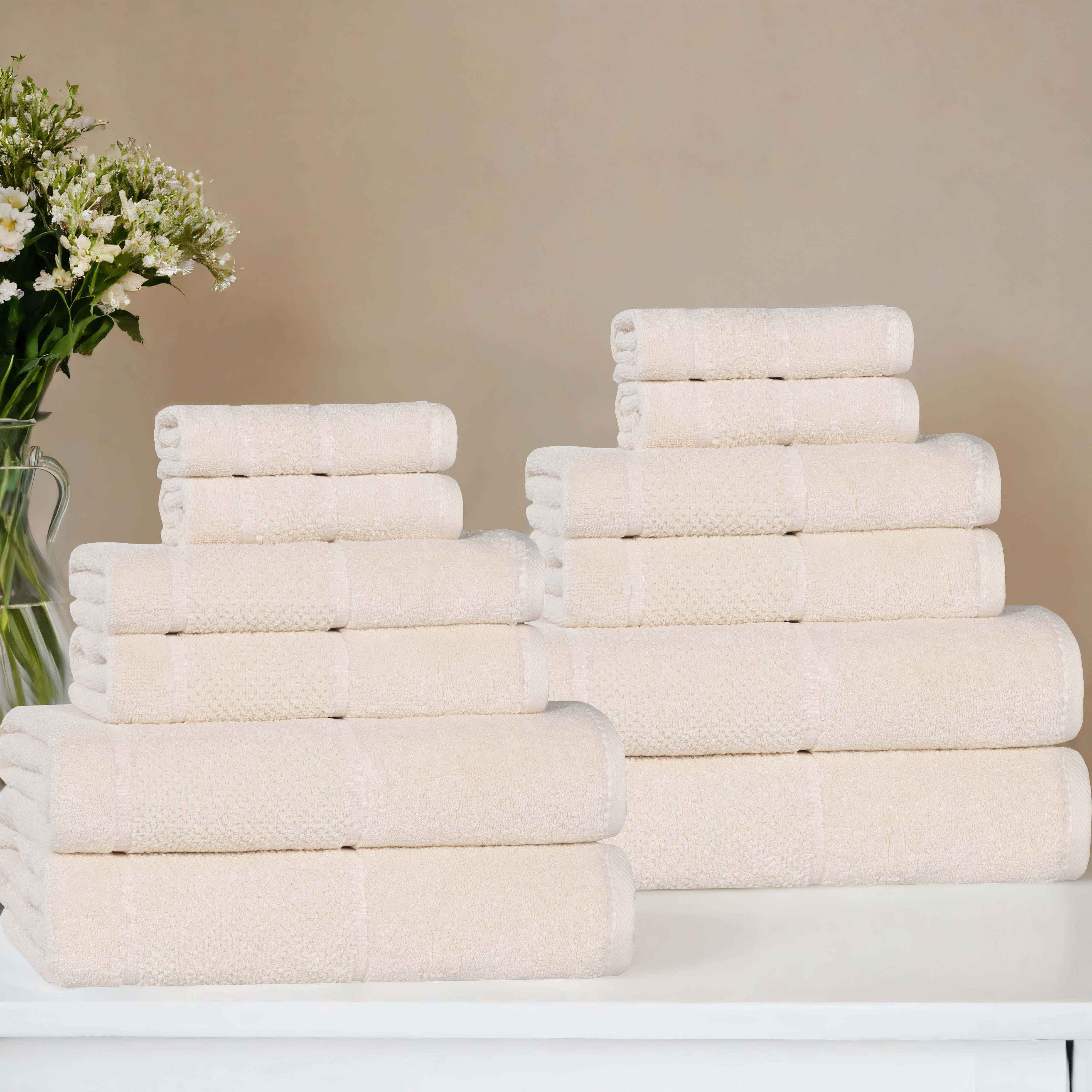 Mile Smart Twist Viscose Cotton Blend Solid 12 Piece Towel Set